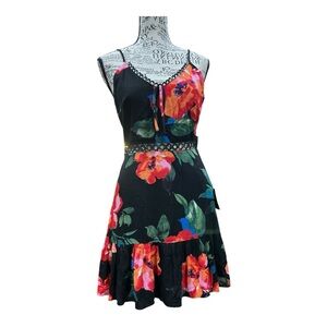 Lulus Trending Tropical Black Multi Floral Print Sleeveless Mini Dress